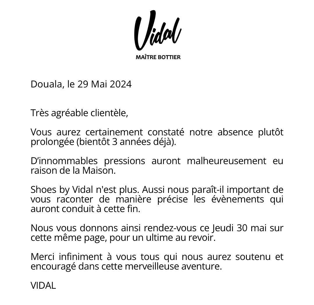 Lettre officielle VIDAL — 29 mai 2024
